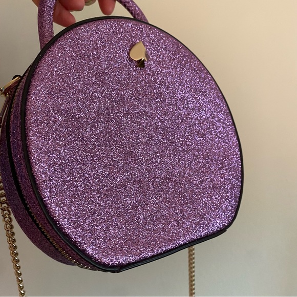 Kate Spade Small Lilac Purple Glitter Round Handbag with Crossbody Chain Strap - Picture 2 of 6